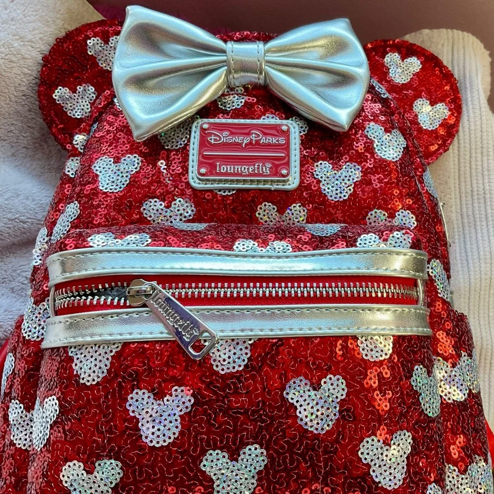 Disney Red and Silver Sequin Woman’s Backpack - Picture 1 of 7